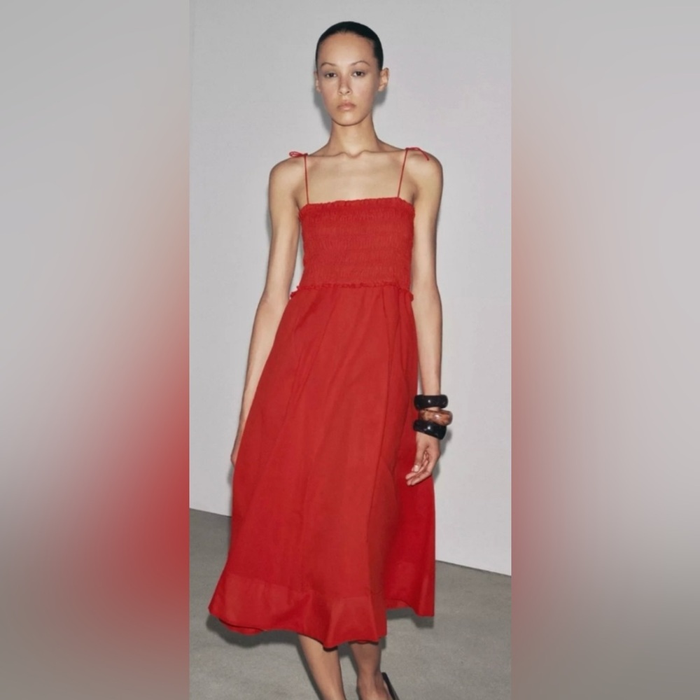 Zara nwt cotton midi dress red